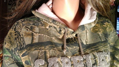 CABELA'S 3D WOMEN'S XL L RANCH HUNTING GREEN & PINK CAMO PULLOVER HOODIE FLEECE - Picture 3 of 5