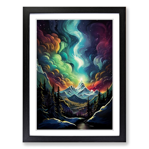 Quadro poster stampa arte parete tela incorniciata dadaismo aurora boreale n.2 - Foto 1 di 8