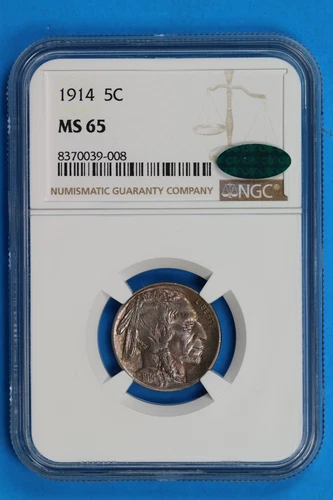 1914 5C INDIAN HEAD BUFFALO NICKEL NGC MS65 CAC TONED Early US Type COIN-007