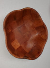 Vintage 10” Woven Wooden Scalloped Bamboo Salad Snack Bowls Parquet Serving EX