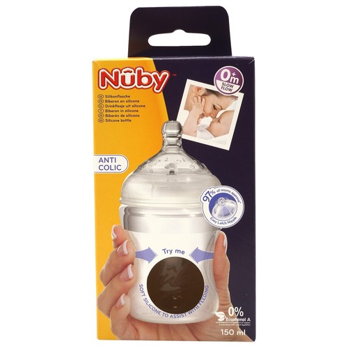 Nuby 150ml Silikon Neugeborenes Baby Fütterungsflasche breiter Hals Anti-Koliken langsamer Fluss - Bild 9 von 9