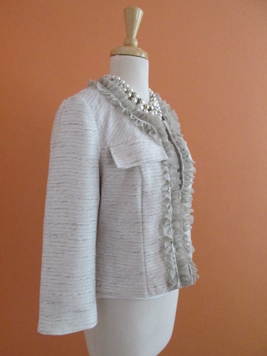 Willi Smith Size 10 Cream Textured Ruffle Trim 3/4 Sleeve Jacket/Blazer - Picture 5 of 12