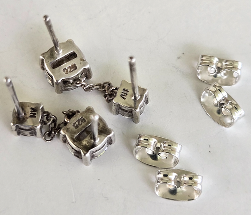 Vtg NV 925 Sterling CZ Double Post Studs 5/16" & 3/16" Pierced Earrings 15/16"L - Picture 8 of 13