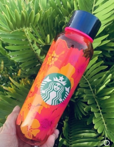 Botella de agua de vidrio floral Starbucks arco iris vaso frío reciclado 20 oz viaje - Imagen 1 de 8