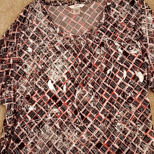 ALIA Women's Blouse Metallic Black & Red Print Size 2X - Picture 2 of 9