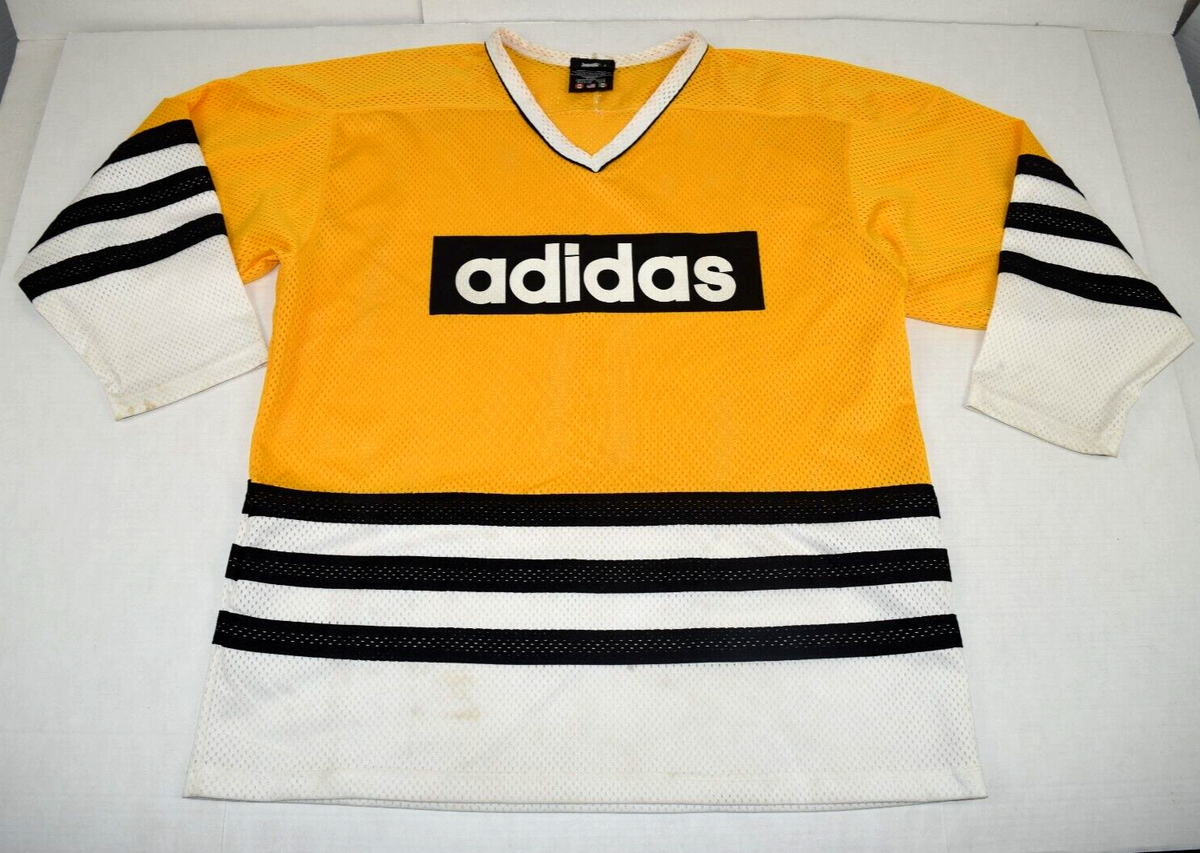 Vintage Adidas Hockey Jersey Size L 90s Golden Yellow Black White