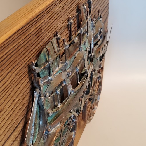 George McCann MCM Brutalist Art Wall Sculpture Copper Brass STAGECOACH Signed - Picture 9 of 16