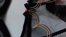 AGENT PROVOCATEUR LORNA BLACK RAINBOW BRA 34F & AP5 XLARGE TRIXIE THONG UK14 NWT