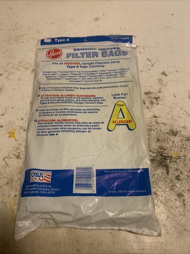 Bolsas de filtro de vacío Hoover originales tipo A para aspiradoras verticales Hoover paquete de 3 nuevas - Imagen 2 de 2