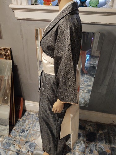 Vintage Seiden Kimono OSHIMA TSUMUGI / DOROZOM & Seide passend Obi - Bild 2 von 12
