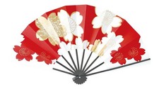 Hanakage Japanese Dance Fan Sakura Red 9.5 Black Lacquer Bamboo New