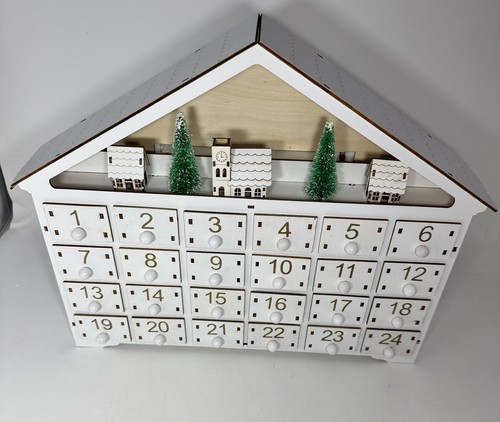 Mortime LED Calendario de Adviento 24 Días Madera Blanca Regalo de Vacaciones Hogar Oficina Pantalla Ver - Imagen 4 de 24