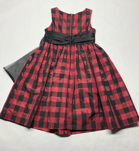 Bonnie Jean Red Black Buffalo Plaid Jewel Bow Christmas Party Dress Sz 8 Holiday - Picture 10 of 23