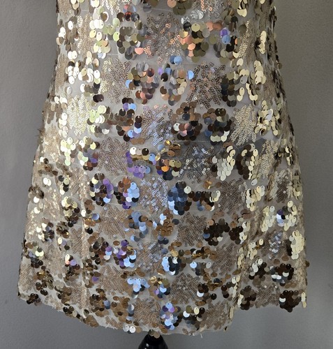 Gold Sequin Short Dress Spaghetti Straps Flashy Shiny Clubbing X Small Womens - Picture 7 of 11