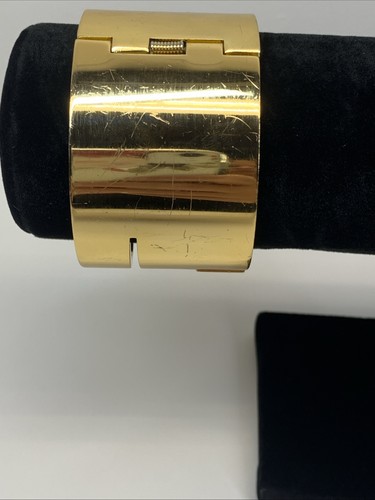 Vintage Lanvin Paris Armreif Armband aufklappbar klobig glänzend goldfarben signiert Retro - Bild 7 von 24