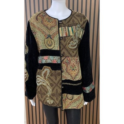 Indigo Moon Tapestry Patchwork Jacket Womens 1X Paisley Velvet Boho Art To Wear