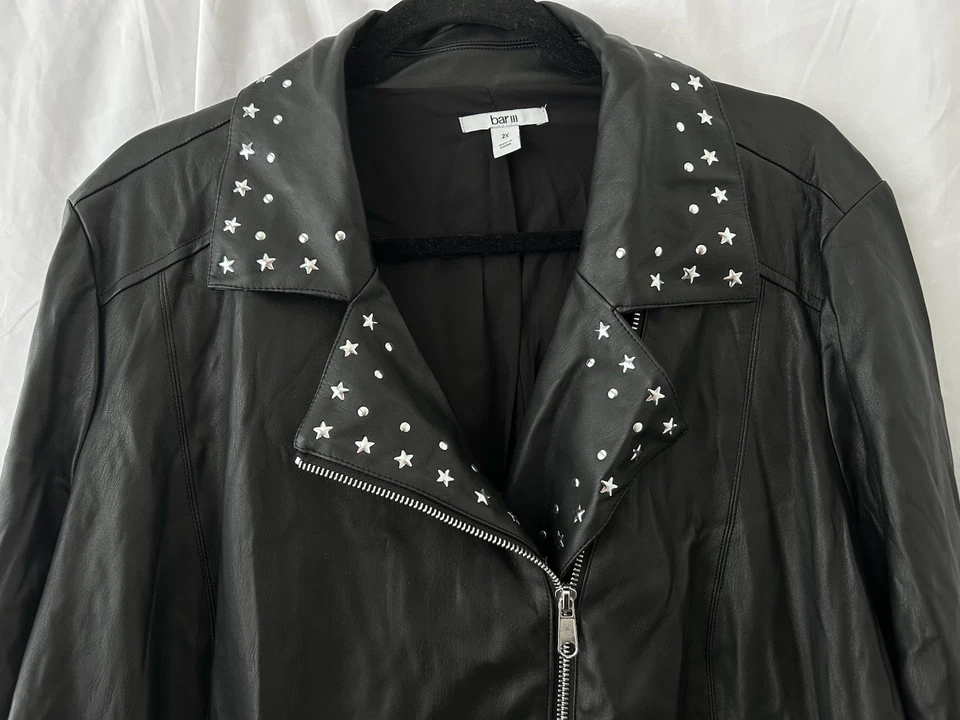 Chaqueta Moto Bar III Mujer XXL Negra Imitación Cuero Estrella Cuello Tachonado Estilo Motociclista Foto 3 de 4