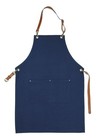 Unisex Navy Blue Canvas Apron with Adjustable Leather Neck & Waist Strap