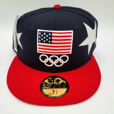 7¼ New Era Team USA Olympics Stars 59Fifty Patch Fitted Cap Hat Red White & Blue