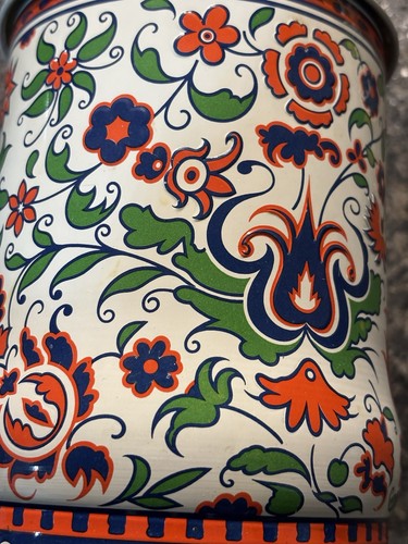 Vintage Murray Allen Tin Toffee importato Paisley floreale arancione, blu, bianco usato in ottime condizioni - Foto 12 di 22