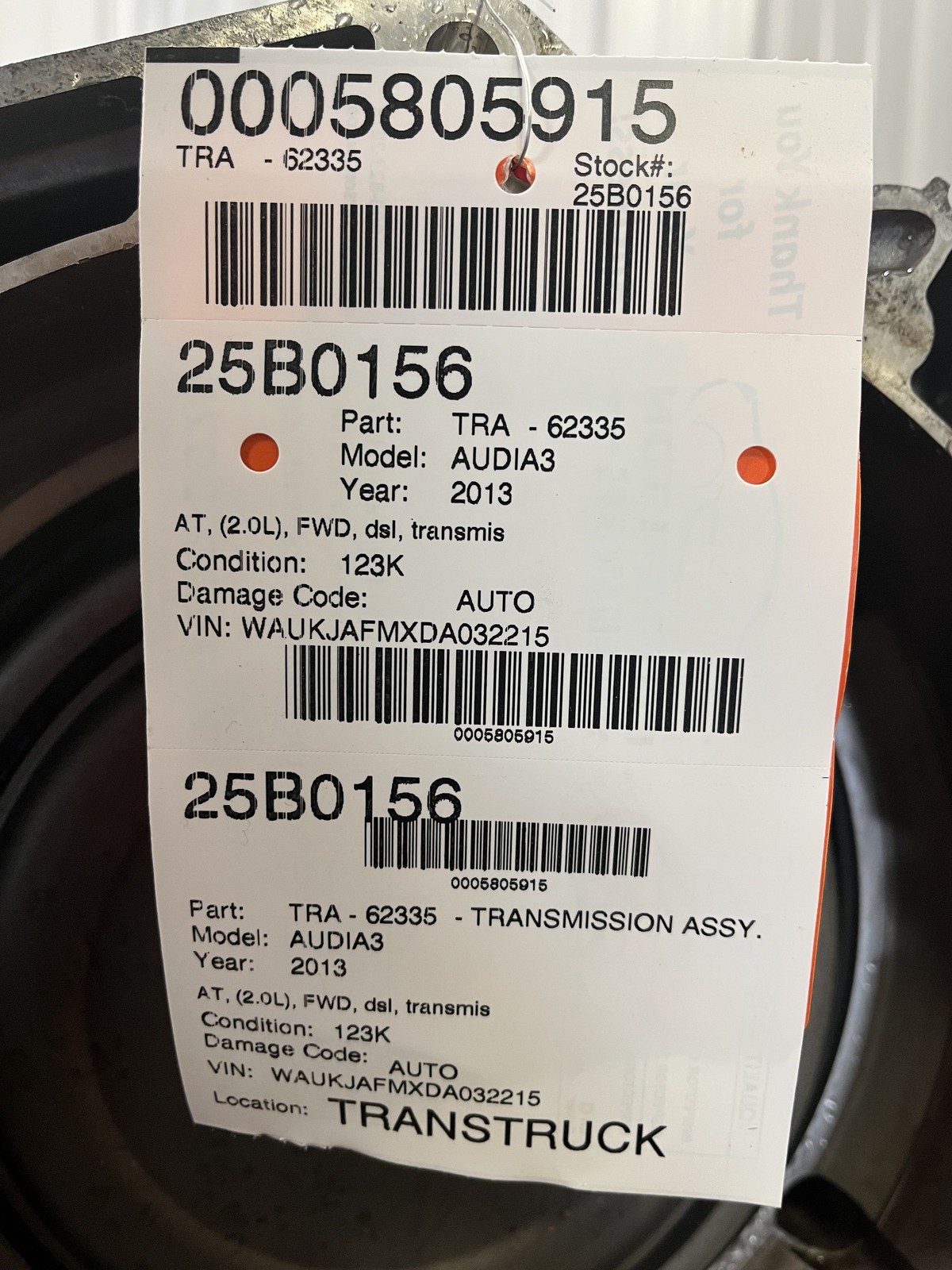 2013 AUDI A3 AUTOMATIC TRANSMISSION 123,196 MILES 2.0 FWD DIESEL thumbnail 7