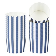 6 oz Round Stripe Blue Paper Classic Baking Cup - Scalloped