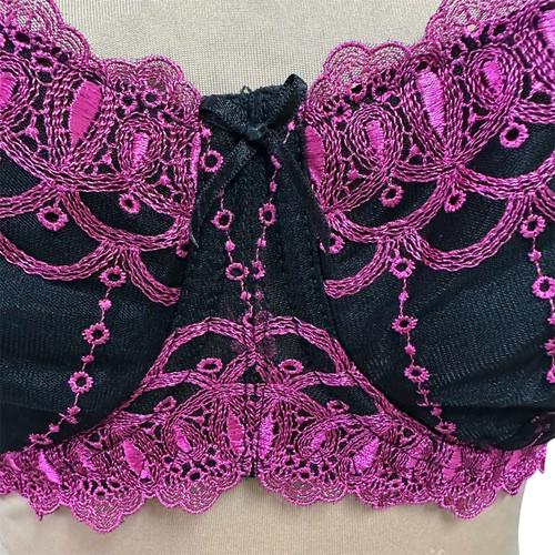 Frederick's of Hollywood Black Magenta Lace Bra 34D Underwire Burlesque - Picture 2 of 11