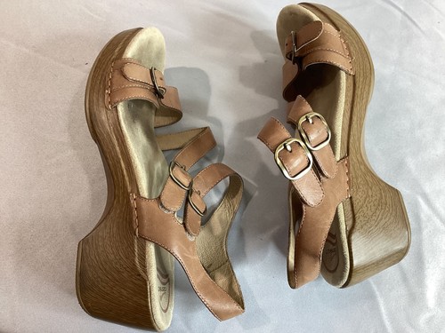 Dansko Leather Sandals 40 Wood Grain Ankle Strap Buckle - Picture 16 of 20
