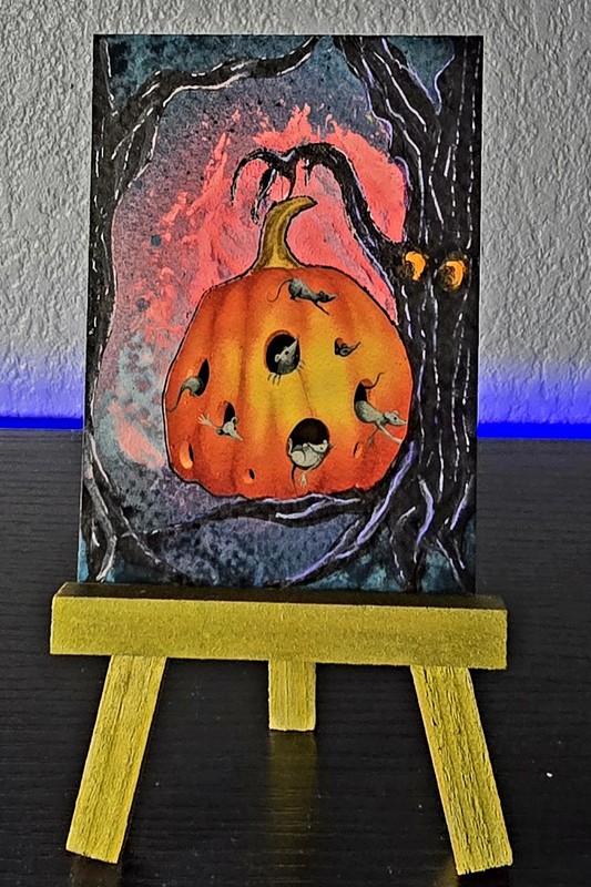 Aceo Original Mixed Media Painting, A Haunted Forest