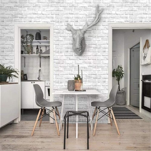 White Gray Brick Peel And Stick Wallpaper Pvc Vinyl 3D Wall Decor 18X120 Inch - Picture 2 of 7