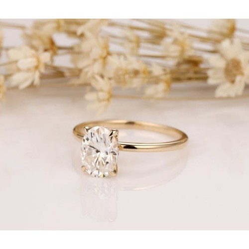 2.00 Carat Oval Cut Moissanite Anniversary Ring 14k Yellow Gold FN - Picture 3 of 8