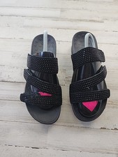 Vionic Alexis Black Suede Embellished Bling Adjustable Straps Sandals Size 9