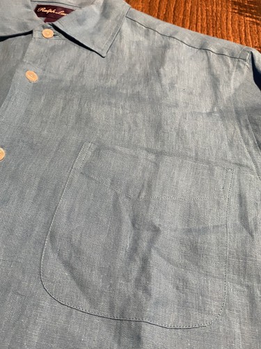 Ralph Lauren Purple Label Linen Shirt Baby Blue Fits Mens Large Rare - Picture 5 of 8