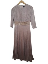 Mac Duggal Pink Shimmering 3/4 Sleeve A Line Midi Dress Bead Detail Size 4#30750