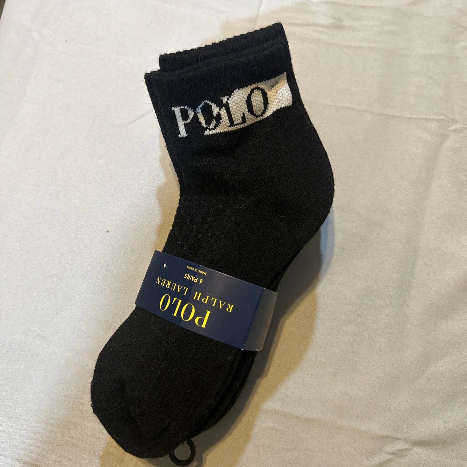 Polo Ralph Lauren Black Quarter Crew Socks Classic Sport 6 Pairs Shoe Size 4-10