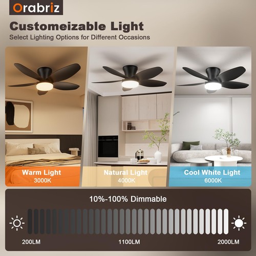 35 Inch Ceiling Fan with Lights and Remote Control, Quiet Modern Low Profile ... - Picture 5 of 7