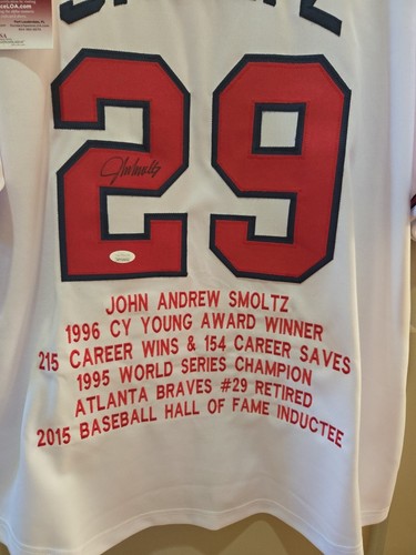 John Smoltz Signed Career Highlight Stat Jersey, JSA COA + Card - Picture 4 of 12
