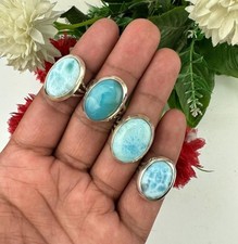 Blue Larimar Ring 925 Sterling Silver Statement Ring Gemstone Ring Women Jewelry