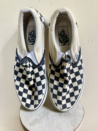 Vans Classic Slip Ons Black Checkerboard Used Skater 80s Canvas Women's Size 6.5