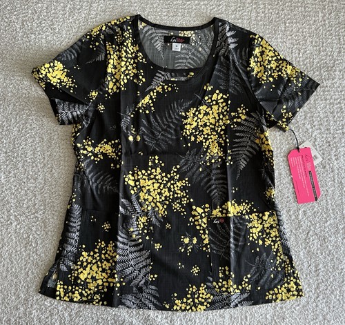 Koi Lite Scrub Top Women’s Sz Medium Lola Black Baby’s Breath Stretch Nursing - Picture 1 of 11