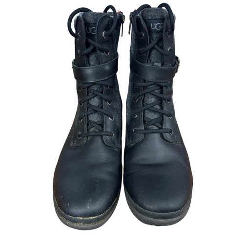 UGG Kesey Boots Black Leather & Wool Ankle Combat Winter Boots Womens sz 10 - Picture 6 of 16