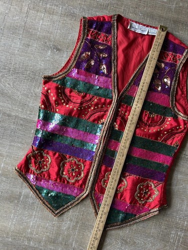 Vintage Laurence Kazar Beaded Sequin Vest Sz S Silk Multicolor Evening Party 80s - Picture 7 of 11