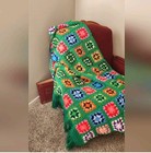 VTG Handmade Granny Square Afghan Throw Blanket GREEN FRINGE 95"X64" Cottagecore