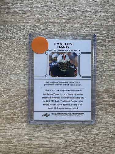 2018 Leaf Ultimate Draft Carlton Davis Gold /10 Rookie Gold Autograph 1/10 - Picture 2 of 2