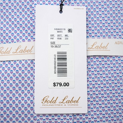 Roundtree & Yorke Gold Label Shirt 19-36/37" BIG Blue Purple Geo Non-Iron NWT - Picture 8 of 12