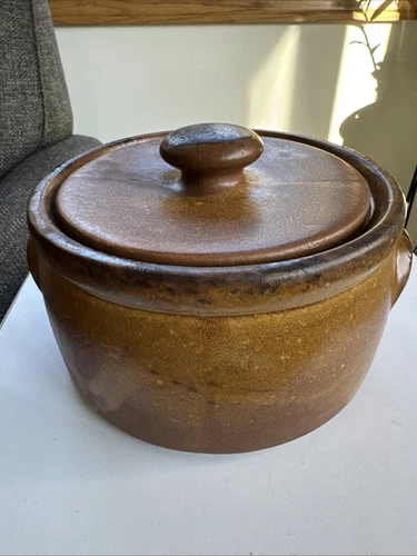 Vintage McCoy 1421 USA Canyon Brown Tan Covered Casserole Crock W. Lid 1977 MCM