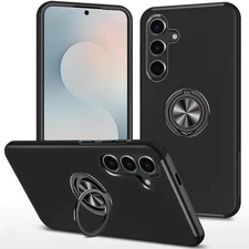 For Samsung S25 FE Case Rubber Dual Layer Magnetic RingStand + Tempered Glass