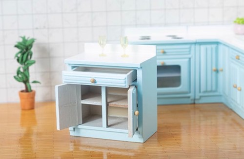 1:12 Dollhouse Kitchen Furniture Set Miniature Blue Wooden Cabinet Sink Oven - Picture 6 of 9
