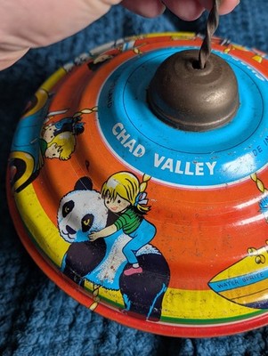 Rare Vintage Chad Valley Spinning Top Tin Toy Water Sprite Made in England Retro