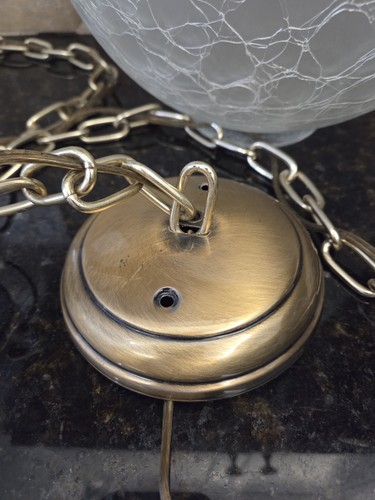 1968 Vintage Frosted Crackle Glass Ball Hanging Swag Lamp Beautiful - Picture 4 of 16